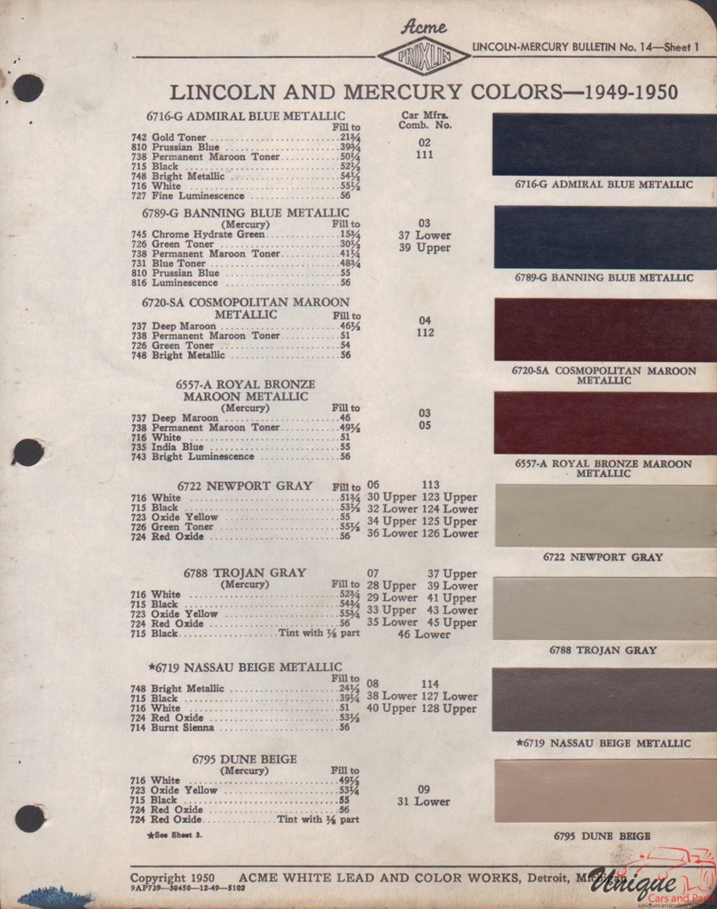 1950 Ford Paint Charts Acme 6